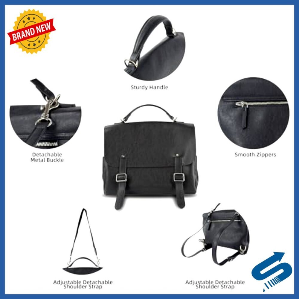 Convertible Leather Backpack Tote Multifunctional Work Bag Chic Minimal - Picture 6 of 7